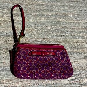 Coach Purple Signature Wristlet with Fuchsia Trim and Gold Accent